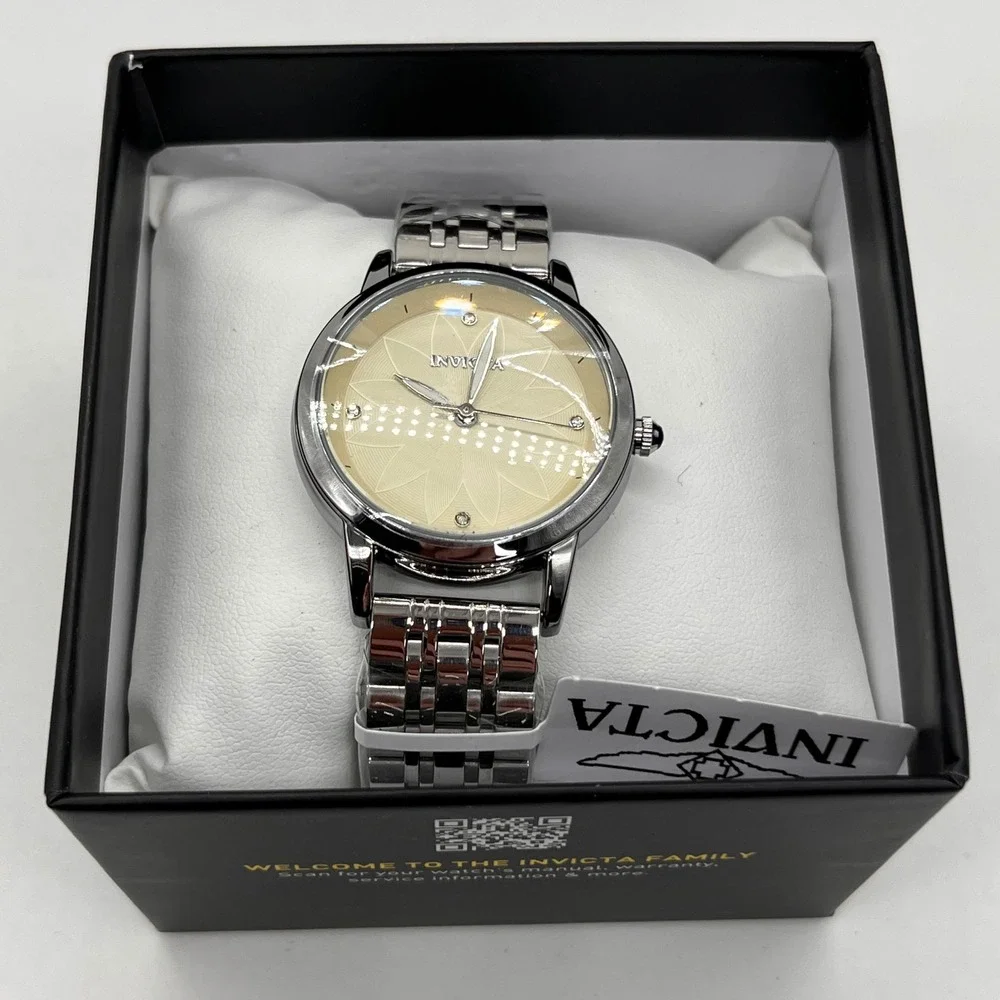 Invicta Watch Floral Sunburst Dial Crystal Accents 69308 Silver‎ Champagne
